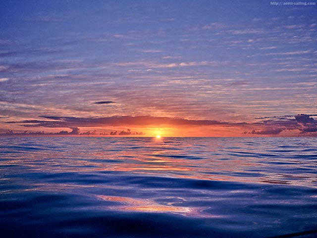 A sunset in the Pacific Ocean around the equator