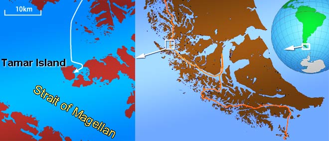 map of Tamar Island, Strait of Magellan