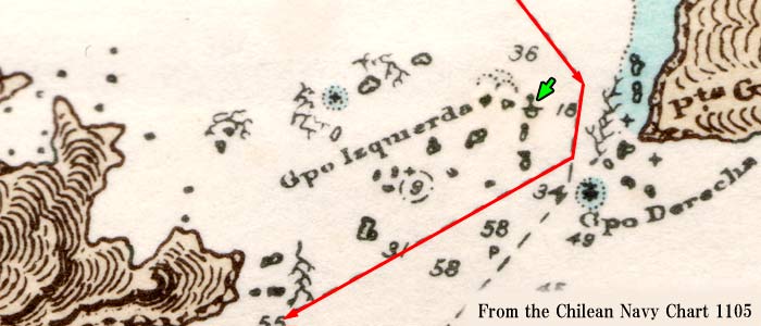 Tamar Island in theStrait of Magellan nautical-chart,map enlarged